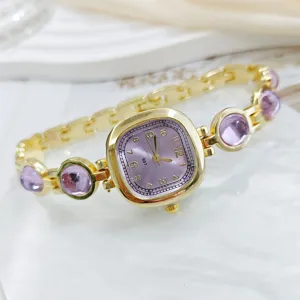 Reloj de Pulsera de Lujo con Piedras Preciosas para Mujer Reloj de Cuarzo con Esfera Cuadrada Aleación de Oro Joyería de Moda