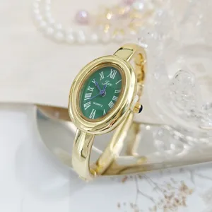 Vintage gold oval green dial quartz bangle watch for women elegant fashion wrist watch accessory