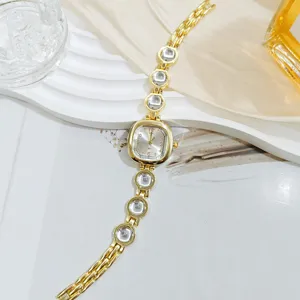 Reloj de pulsera elegante con estrás dorado para mujer lujo moda cuarzo muy elegante chic