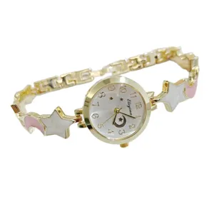 Elegant women watch featuring a gold chain strap with lovely star and moon charms for daily wear.