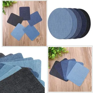 Denim patches adhesive iron on jeans repair square oval DIY fabric clothing patches set