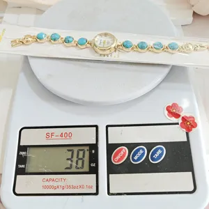 Türkis perlen damen quarzuhr goldene metallkette mode lässig elegante armbanduhr