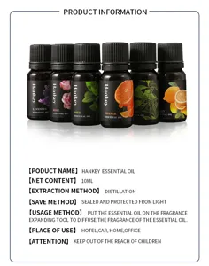 Hankey 10ml essential oil set featuring lavender, rose, mint, orange and lemon for home.