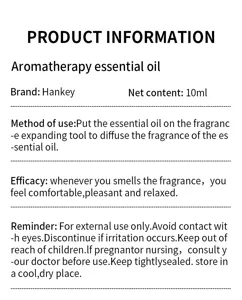 Essential oil product information and usage guide for aromatherapy and humidifier use.