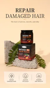 Batana Oil Hair Mask detail view showing nourishing hair treatment formula in jar and box packaging.