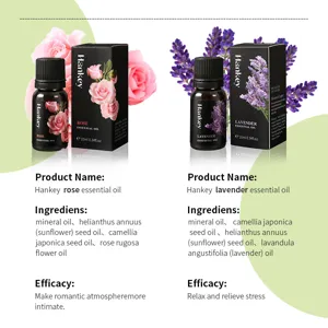 Hankey rose & lavender essential oil detail view showing natural plant ingredients and effects.