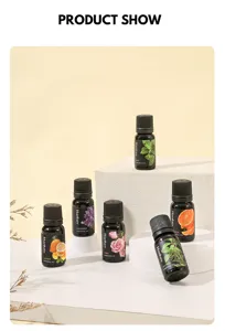 Essential oil bottle set detailed display, plant extract aromatherapy oil for body care spa massage.