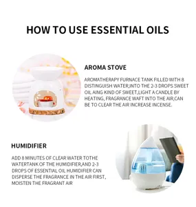Essential oil usage instruction detail showing aroma stove and humidifier operation steps.