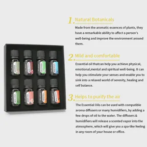 8-piece water-soluble aromatherapy essential oil set for humidifier and aroma diffuser home use.