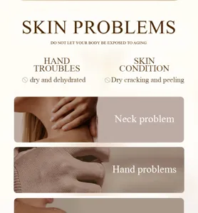Image de détail d'huile essentielle montrant problèmes de peau et soins cou et mains.