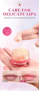 Strawberry lip scrub for exfoliating and moisturizing dry lips, gentle natural care.