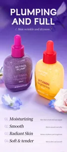 Detailed view of retinol and vitamin c brightening facial serum bottles with dropper design.