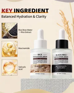 Vista detallada del sérum exfoliante con extracto de arroz y arroz negro para la piel.