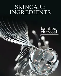 Detailed view of bamboo charcoal skincare ingredient concept with professional 3D rendering.