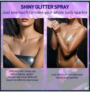 Vista dettagliata dell'effetto dello spray glitterato per il corpo con una lucentezza brillante.