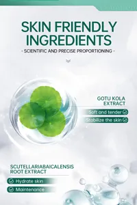 Facial serum ingredient detail graphic showing natural soothing plant extracts clearly.