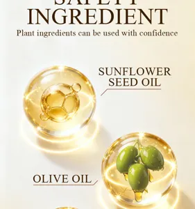 Vue détaillée d'huile essentielle végétale avec des ingrédients purs comme le tournesol et l'olive.
