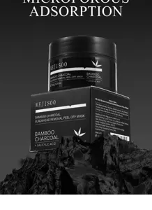 Bamboo charcoal blackhead peel off mask detail view, deep pore cleansing skin care cosmetic item.