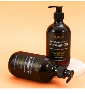 Body massage oil detail showing 240ml bottle with pump dispenser, natural plant extract formula.