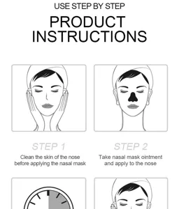 Step-by-step instruction guide for bamboo charcoal blackhead peel-off mask application.