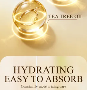 Detail de soin du visage a l'huile d'arbre a thé avec capsule d'essence hydratante.