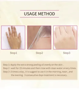 Detail view showing the application steps and usage guide for body peeling oil and care.