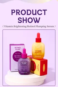 Retinol and Vitamin C facial serum set with dropper bottles for skin brightening and anti-aging care.