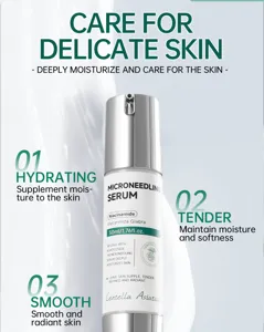 Facial microneedling serum detail shot, featuring hydrating and soothing skincare benefits.