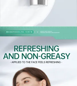 Microneedling facial serum detail view, refreshing and non-greasy formula for daily skin care.