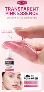 Close-up detail of the transparent pink polypeptide microneedle essence showing smooth texture.