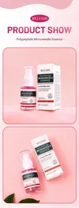 Polypeptide microneedle essence detail showing product bottle, box packaging and texture.