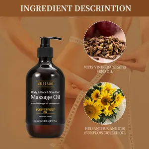 Massage oil 240ml with grape and sunflower seed extract for deep body and back hydration.