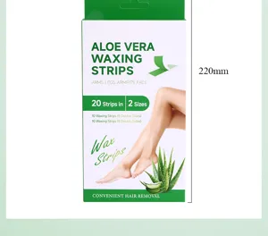 Dettaglio della confezione di strisce depilatorie all'aloe vera con formato e 20 pezzi.