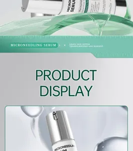 Microneedling facial serum details, hydrating skincare formula with active ingredients, 50ml bottle
