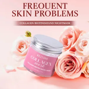 Kollagen Biotin Gesichtsmaske im Glas mit Rosen Hintergrund für tägliche Hautfeuchtigkeit.