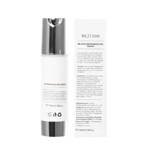 Microneedling facial serum moisturizer bottle and product packaging detail view 50ml capacity