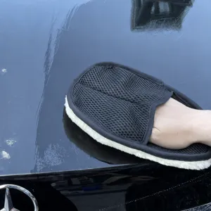 Einseitiger Autowaschhandschuh Faux-Wolle Reinigungshandschuh Schwarzes Netz Automobil Polier- und Wachswerkzeug