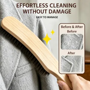 Wooden garment brush with horsehair bristles for cleaning wool coats, suits and daily clothes.