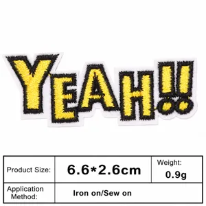Geborduurde YEAH strijkbare of naaibare patch badge applicatie voor kleding jas tas 6,6cm
