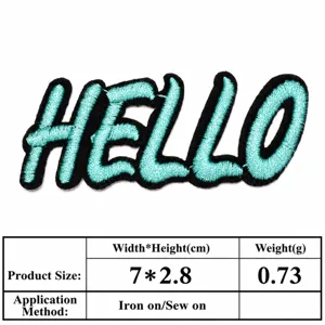 Geborduurde Hello patch opstrijkbaar en naaiwaar kleding accessoire DIY badge 7x2.8cm