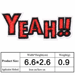 Geborduurde YEAH letter patch DIY kleding accessoire strijkmerkje badge 6.6x2.6cm