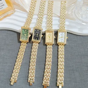 Damen Rechteck Quarz Uhr Mode Luxus Metall Kette Armband elegante Damen Armbanduhr