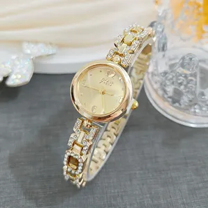 Elegant women rhinestone quartz watch with gold link bracelet design fashion luxury wrist watch