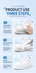 Step-by-step instruction detail graphic showing how to clean and whiten white sneakers easily.