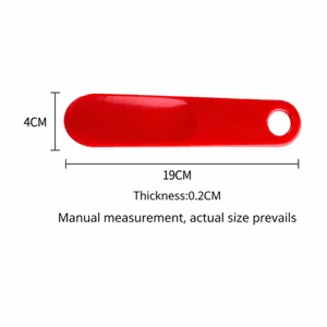 Portable plastic shoehorn with hanging hole, ergonomic design for easy daily footwear wear.