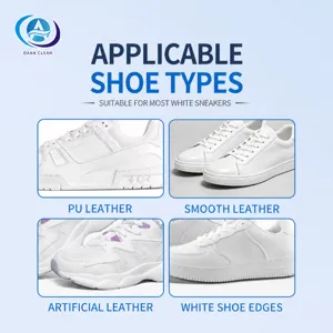 White sneaker shoe whitening pen applicable types guide showing leather and artificial materials.