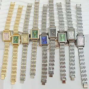 Square dial women's quartz watch vintage roman numeral metal strap elegant wristwatch