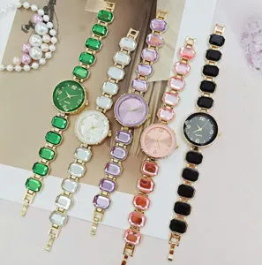 Damen Elegant Quarz Uhr Luxus Strass Armband Armbanduhr Bunte Kristall Geometrische Schnitt Edelstein Mode Schmuck Uhr