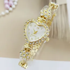 Modisch Legierung Strass Armbanduhr Gold Herzförmig Quarzuhr Analog Luxus Damen Uhr Für Studentinnen Nischen Schmuck Geschenk