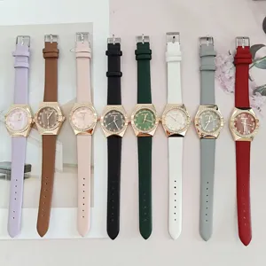Fashion rhinestone ladies quartz watch with versatile leather strap multi color set
